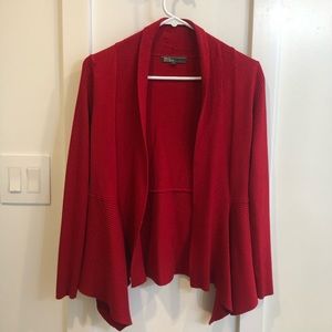 Red knit waterfall open front cardigan